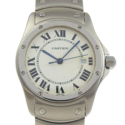 Cartier Santo Cougar Mm Watch W20027K1 Stainless Steel Quartz Analog Display White Dial