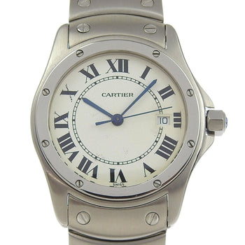 Cartier Santo Cougar Mm Watch W20027K1 Stainless Steel Quartz Analog Display White Dial