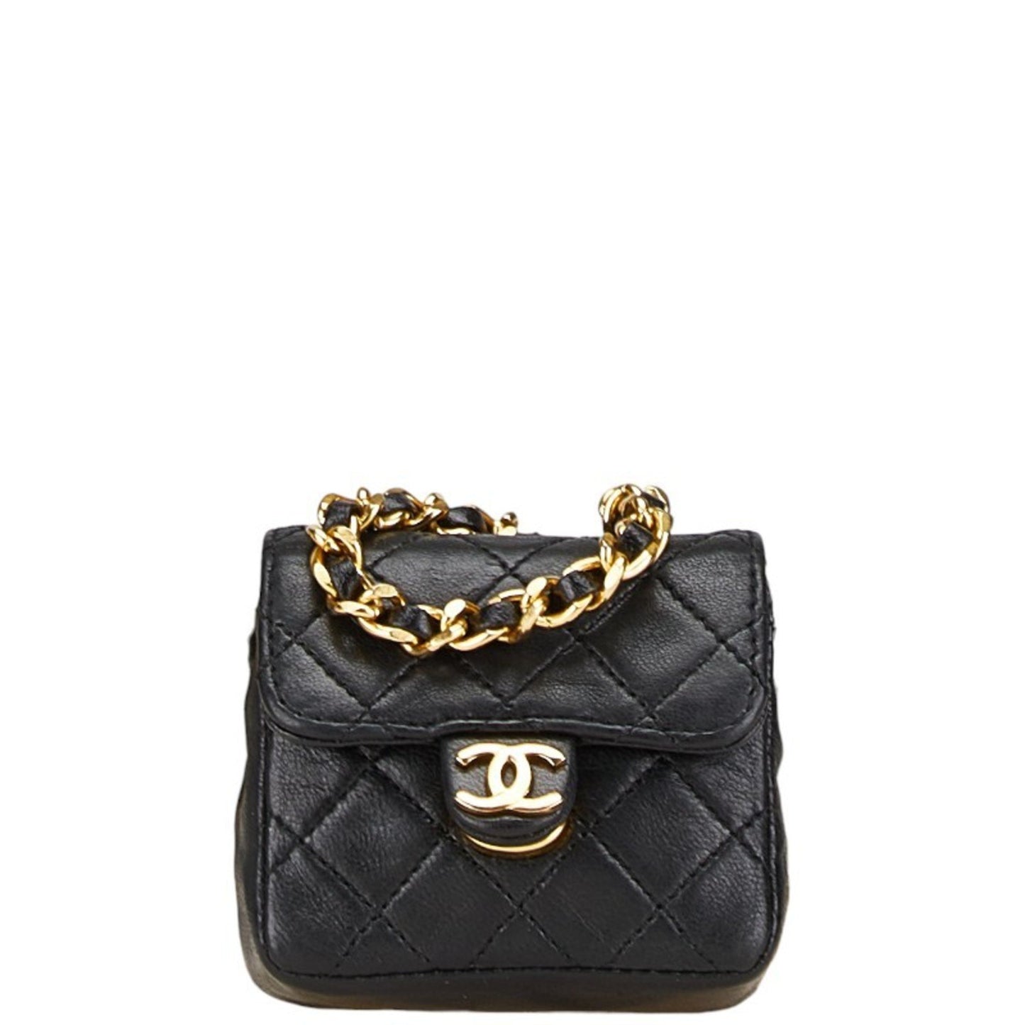 Chanel Micro Mini Matelasse Coco Mark Chain Shoulder Bag In Black