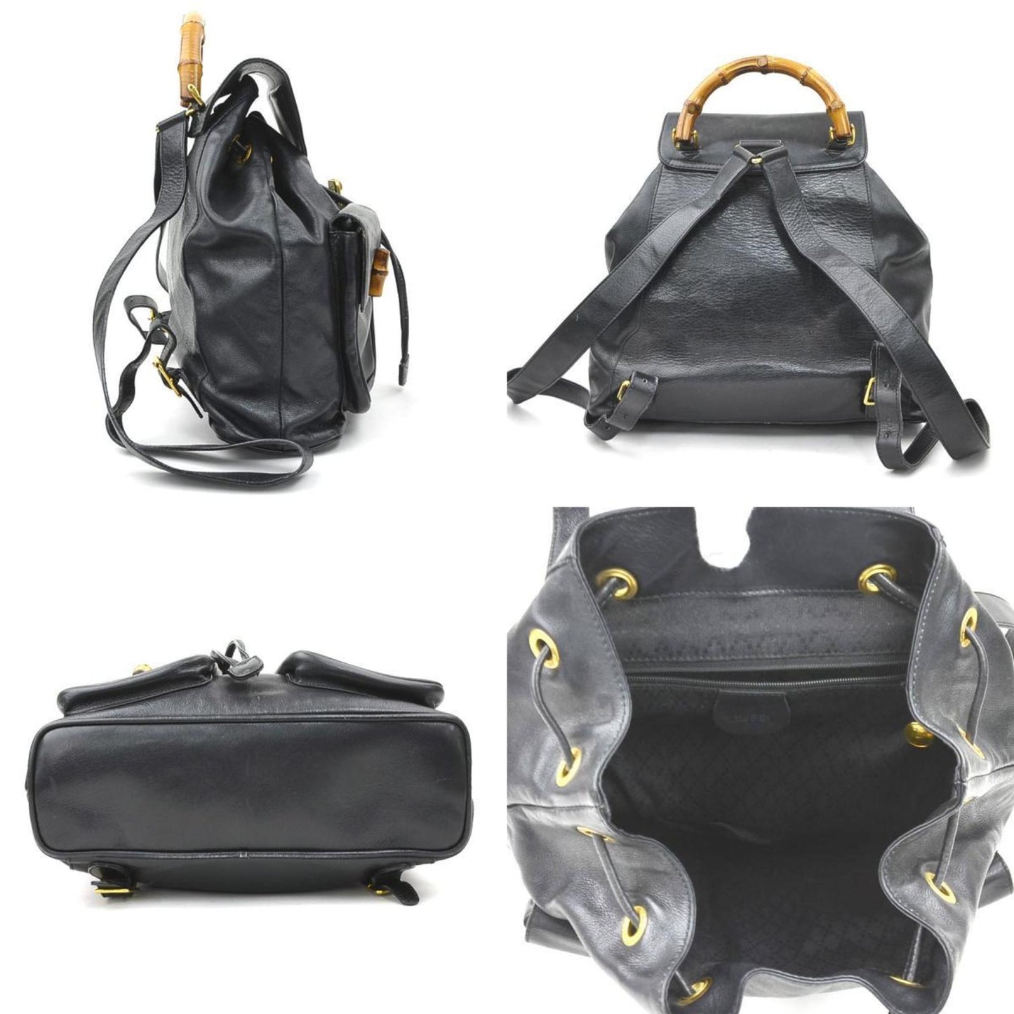 Gucci Bamboo Leather Backpack In Black