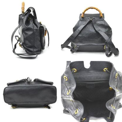 Gucci Bamboo Leather Backpack In Black