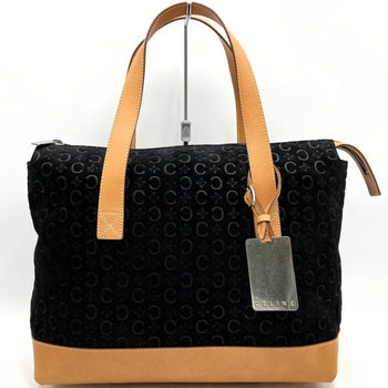 Celine C Macadam Tote Bag Handbag Black Suede Leather