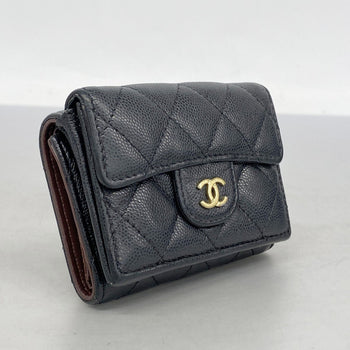 Chanel Matelasse Tri-Fold Wallet In Caviar Leather