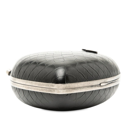 Saint Laurent Ysl Logo Heart-Shaped Crocodile Embossed Love Box Shoulder Bag 466212 Black Leather