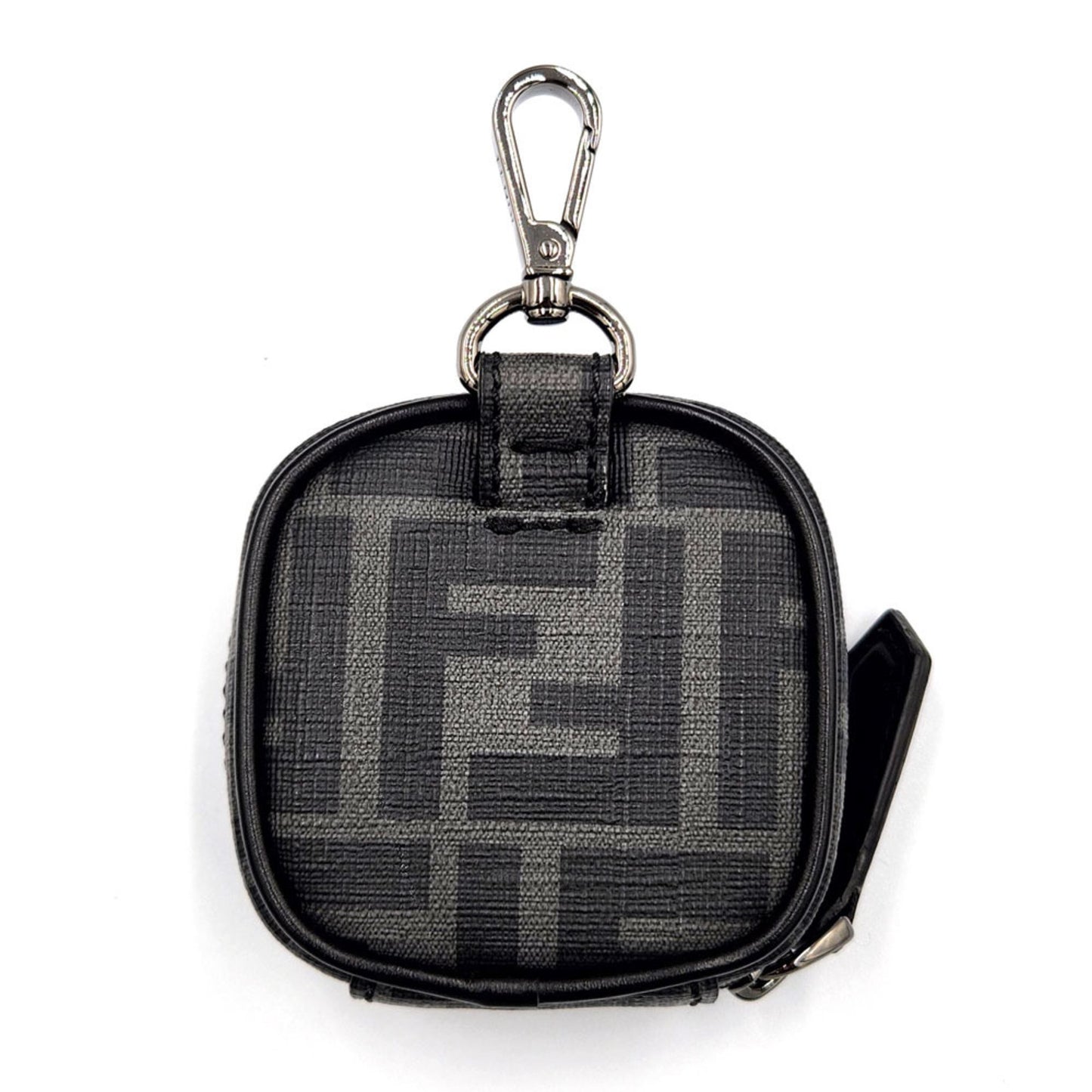 Fendi Zucca Mini Pouch Earphone Case 7As121 Black Canvas Bag Charm Key Holder