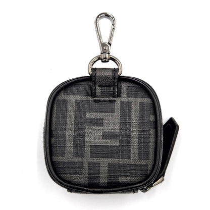 Fendi Zucca Mini Pouch Earphone Case 7As121 Black Canvas Bag Charm Key Holder