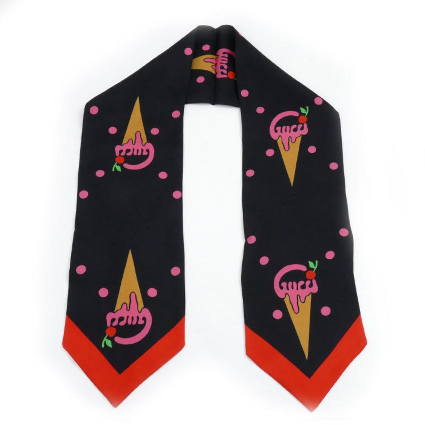 Gucci Gucci Ice Cream Cherry Neck Bow Scarf Muffler Black Red Multicolor 732840 3G001
