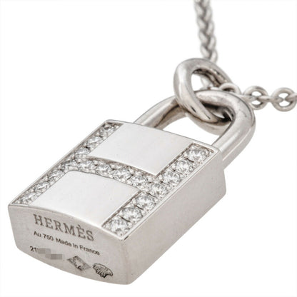 Hermes Herms Amulet Cadena Necklace 18K White Gold 9.4G Diamond