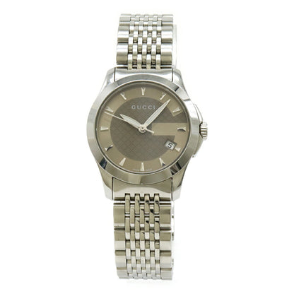 Gucci G Timeless Collection Gg Date Stainless Steel Women'S Quartz Watch With Brown Dial