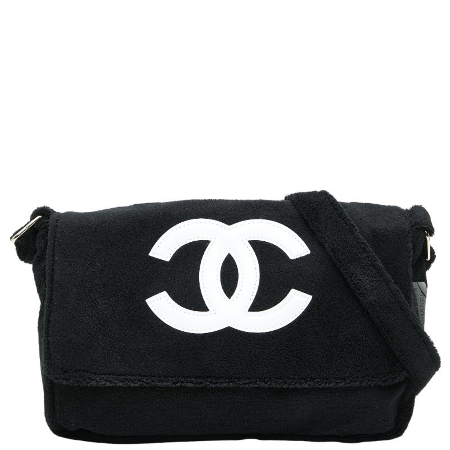 Chanel Coco Mark Novelty Crossbody Shoulder Bag In Black And White With Pile