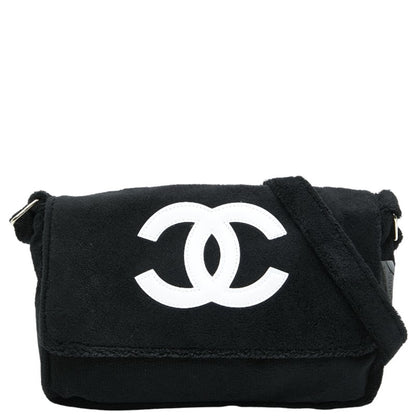 Chanel Coco Mark Novelty Crossbody Shoulder Bag In Black And White With Pile