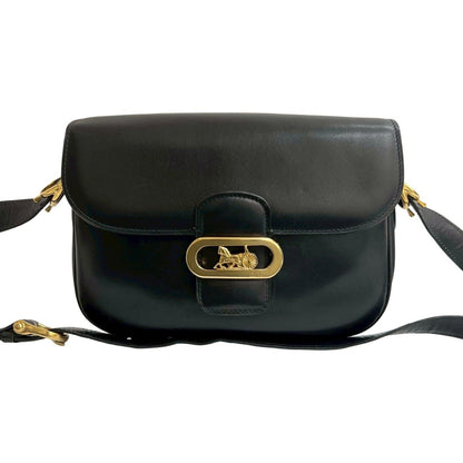 Celine Logo Carriage Calf Leather Shoulder Bag Pochette Black 23612