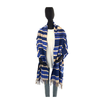 Hermes 204Cm X 73Cm Blue Multicolor Cashmere Scarf/Shawl