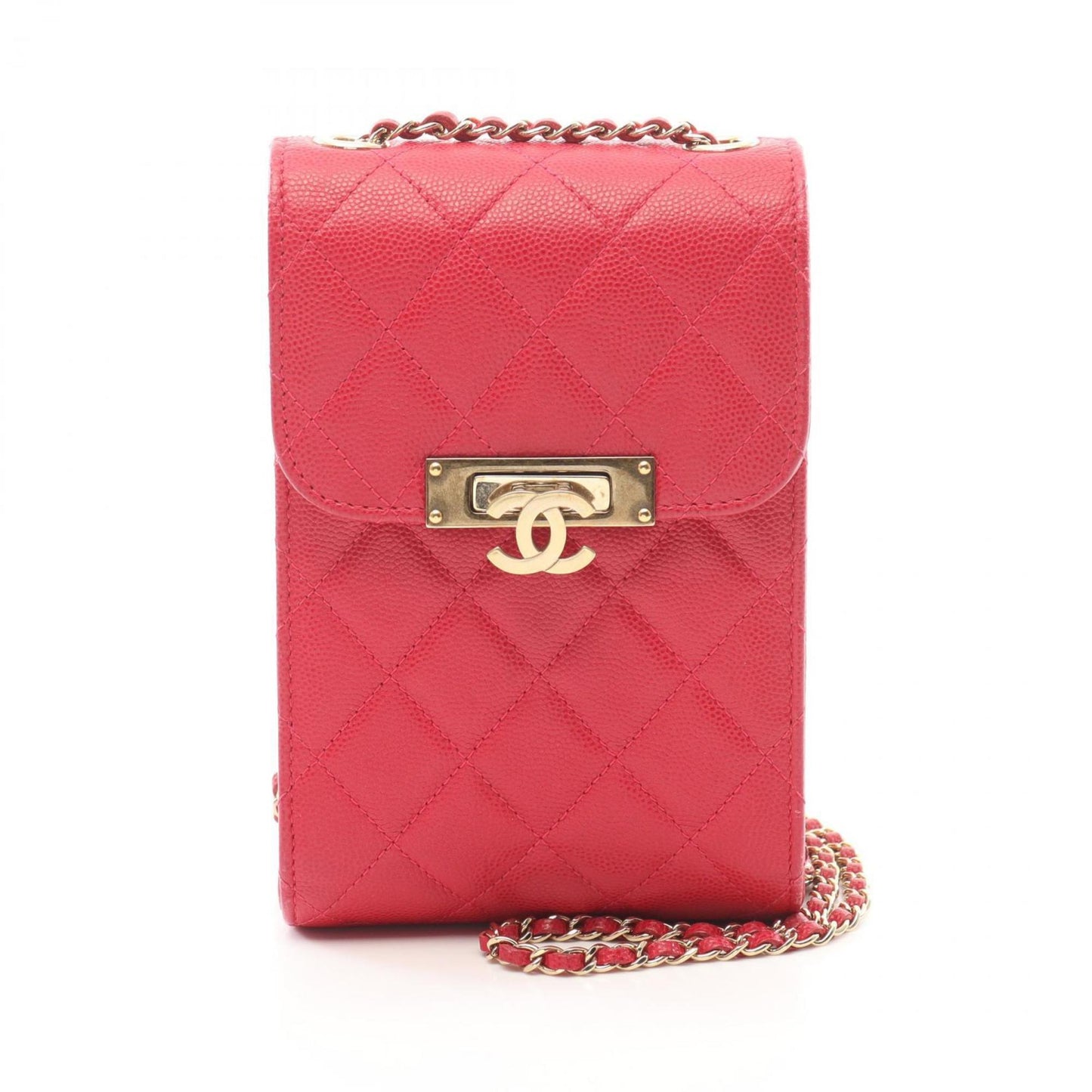 Chanel Matelasse Phone Pouch Shoulder Bag Leather Grained Calfskin