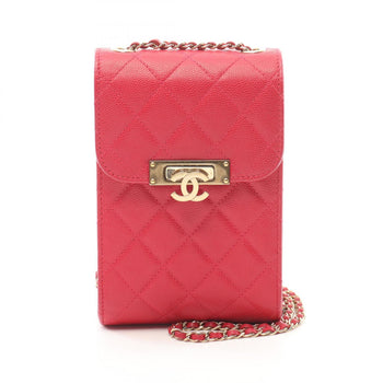 Chanel Matelasse Phone Pouch Shoulder Bag Leather Grained Calfskin
