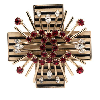 Chanel Coco Mark Cross Motif Brooch In Gold With Multicolor Plated Beads