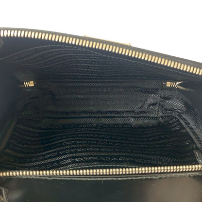 Prada Prada Brick Brushed Triangle Logo Hardware Leather Genuine 2-Way Handbag/Shoulder Bag Black