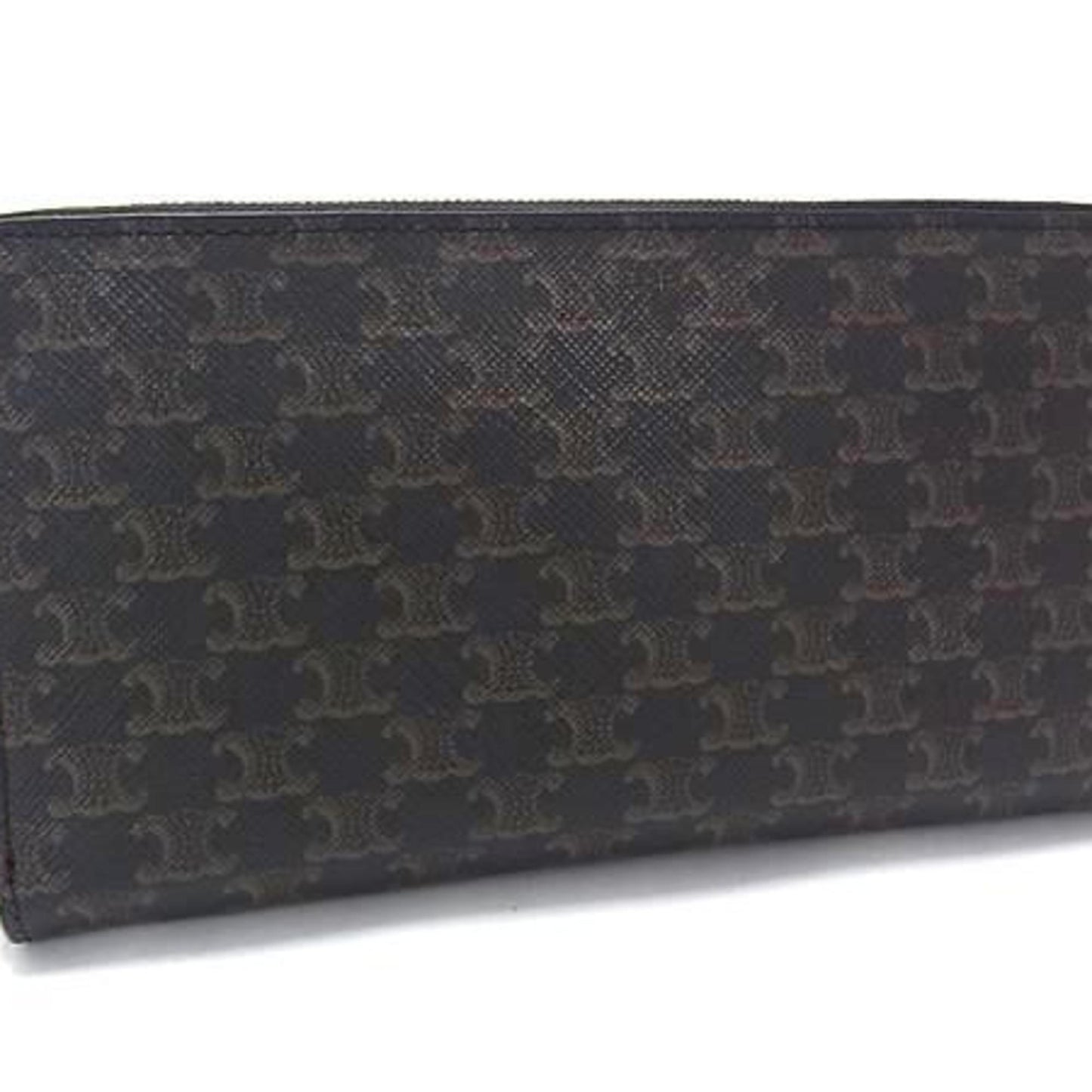 Celine Large Zip Wallet 10B552 Black Leather Macadam Pattern Round Long