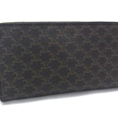 Celine Large Zip Wallet 10B552 Black Leather Macadam Pattern Round Long