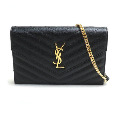 Saint Laurent Cassandra Chain Wallet Shoulder Bag Black 393953