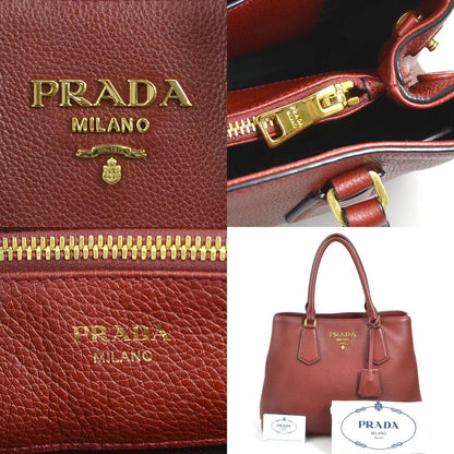Prada Handbag Leather Dark Red Gold