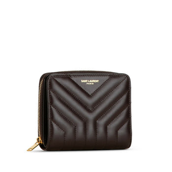 Saint Laurent Quilted Joan Bi-Fold Wallet Compact 668323 Wine Red Leather