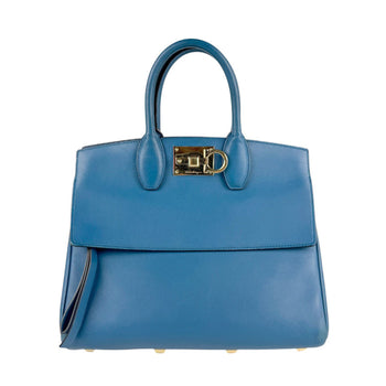 Salvatore Ferragamo Handbag/Shoulder Bag In Gancini Leather Blue And Gold