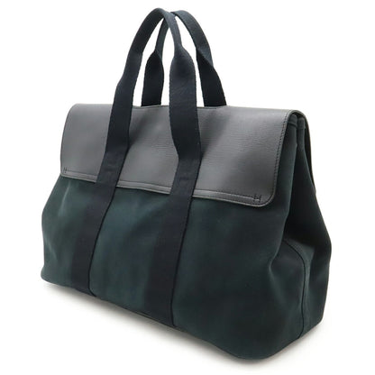 Hermes Valparaiso Mm Handbag Tote Bag In Toile Chevron Leather Black.