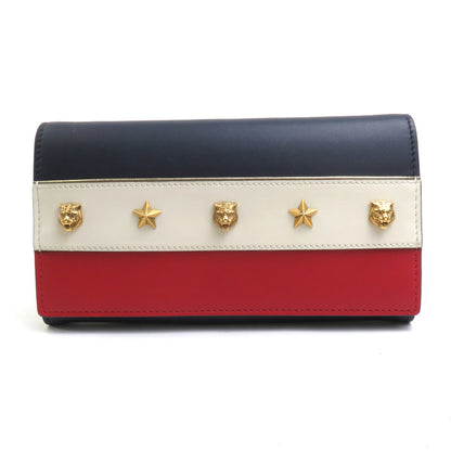Gucci Bi-Fold Long Wallet Leather Navy/Off-White/Red Gold