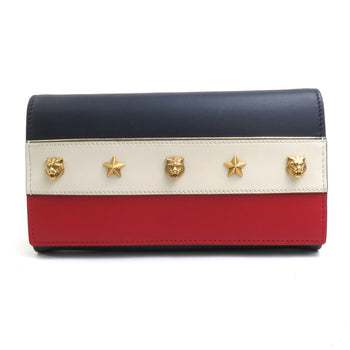 Gucci Bi-Fold Long Wallet Leather Navy/Off-White/Red Gold