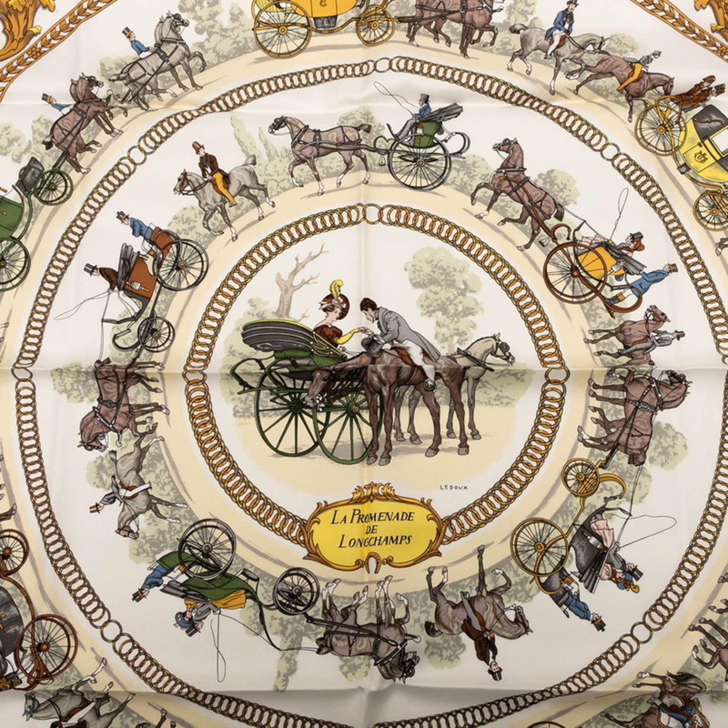 Hermes Herms Carr 90 "La Promenade De Longchamps" Scarf