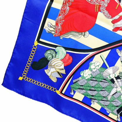 Hermes Scarf Muffler Carre 90 Silk Blue Multicolor Helmes Chocs En Plumes Feather Clash Knight