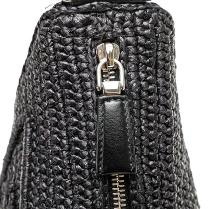 Prada Triangle Crochet Crossbody Shoulder Bag Black Raffia