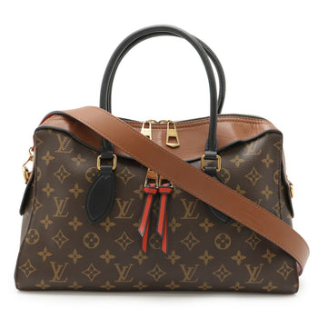 Louis Vuitton Monogram Tuileries Tote Handbag/Shoulder Bag Leather Caramel Black Red M41456