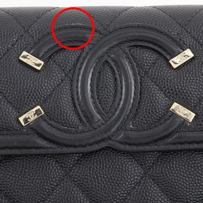 Calfskin Chanel Long Wallet (Bi-Fold) Grained