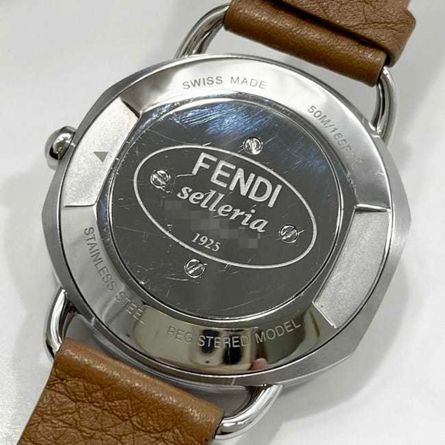 Fendi Watch F-22251 White Shell Brown Silver Selleria 80200M Ss Leather Quartz Fendi Battery