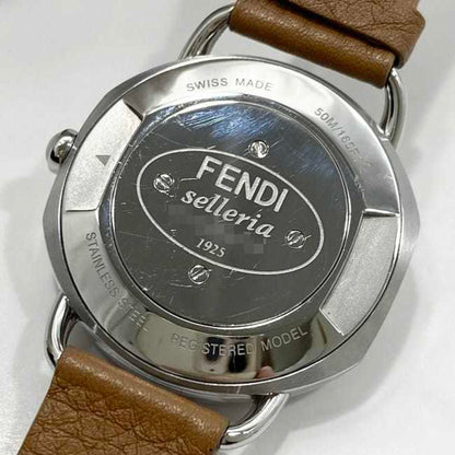 Fendi Watch F-22251 White Shell Brown Silver Selleria 80200M Ss Leather Quartz Fendi Battery