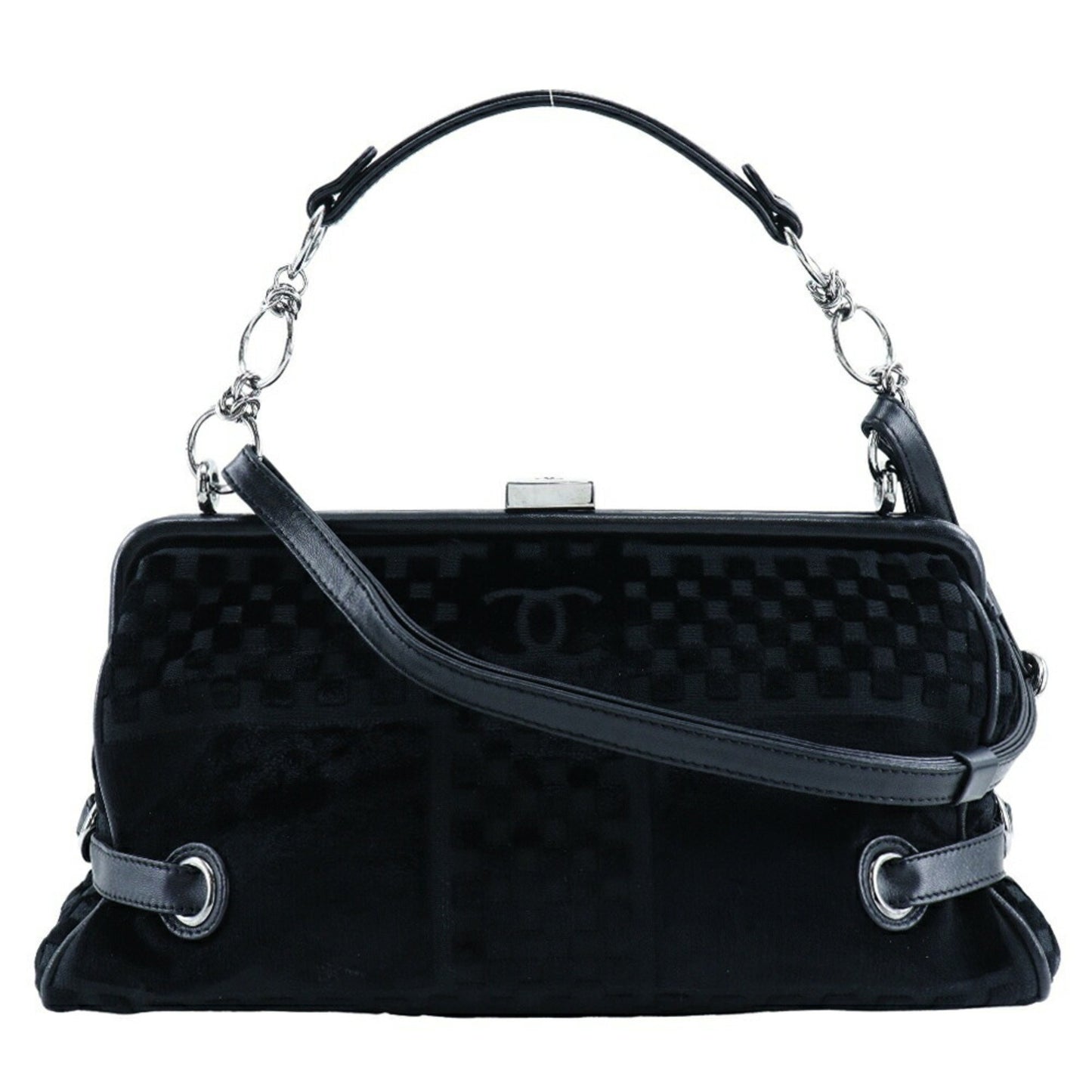 Chanel Chain Shoulder Bag Coco Mark A33096 Velour Black 2Way Chainshoulder
