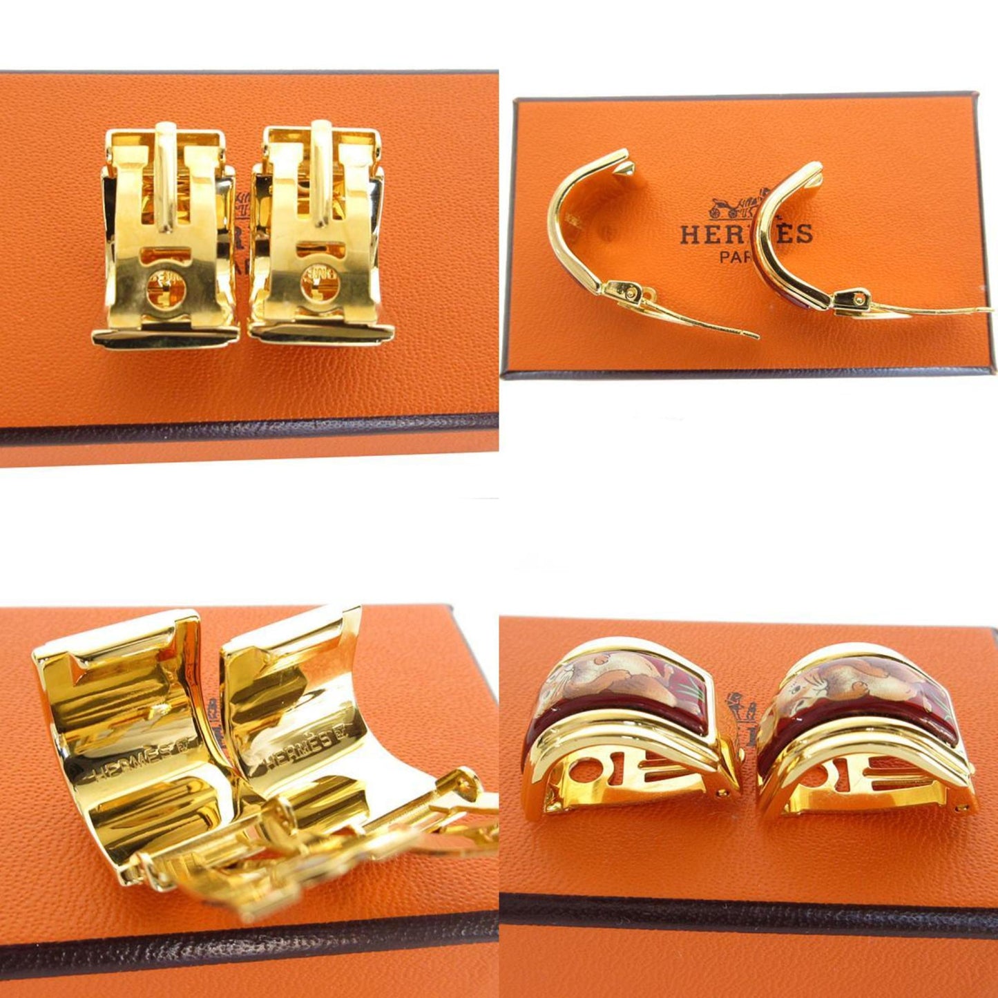 Herms Hermes Cloisonn Metal Earrings In Gold