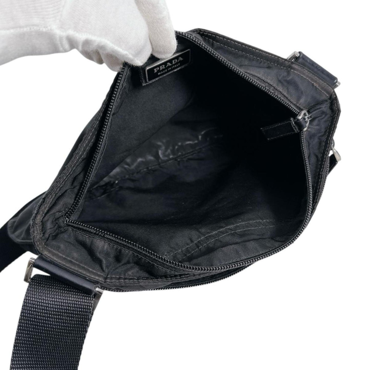 Prada Shoulder Bag Body Triangle Logo Nylon Black