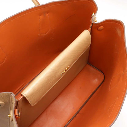 Prada Prada Double Tote Bag Handbag Saffiano Leather Noisette Beige Orange Purchased At A Japanese