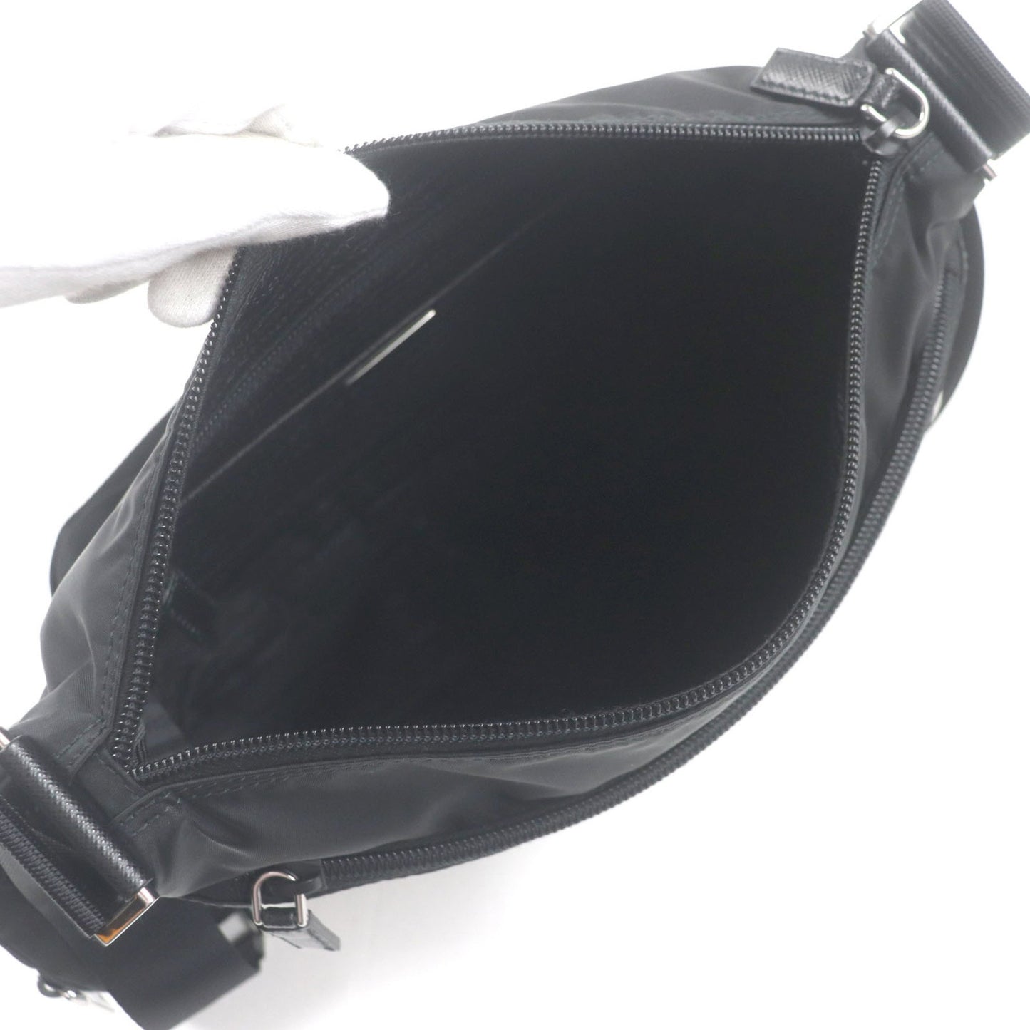 Prada 1Bc421 Saffiano Leather And Re-Nylon Nylon Shoulder Bag With Triangle Logo Plaque