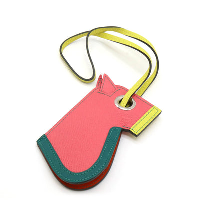 Hermes Camayle Bag Charm Keychain Horse Motif Epsom Leather Rose Azalee Malachite Lime A Stamp
