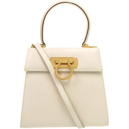 Salvatore Ferragamo Gancini O212193 Leather White 2-Way Handbag 0278