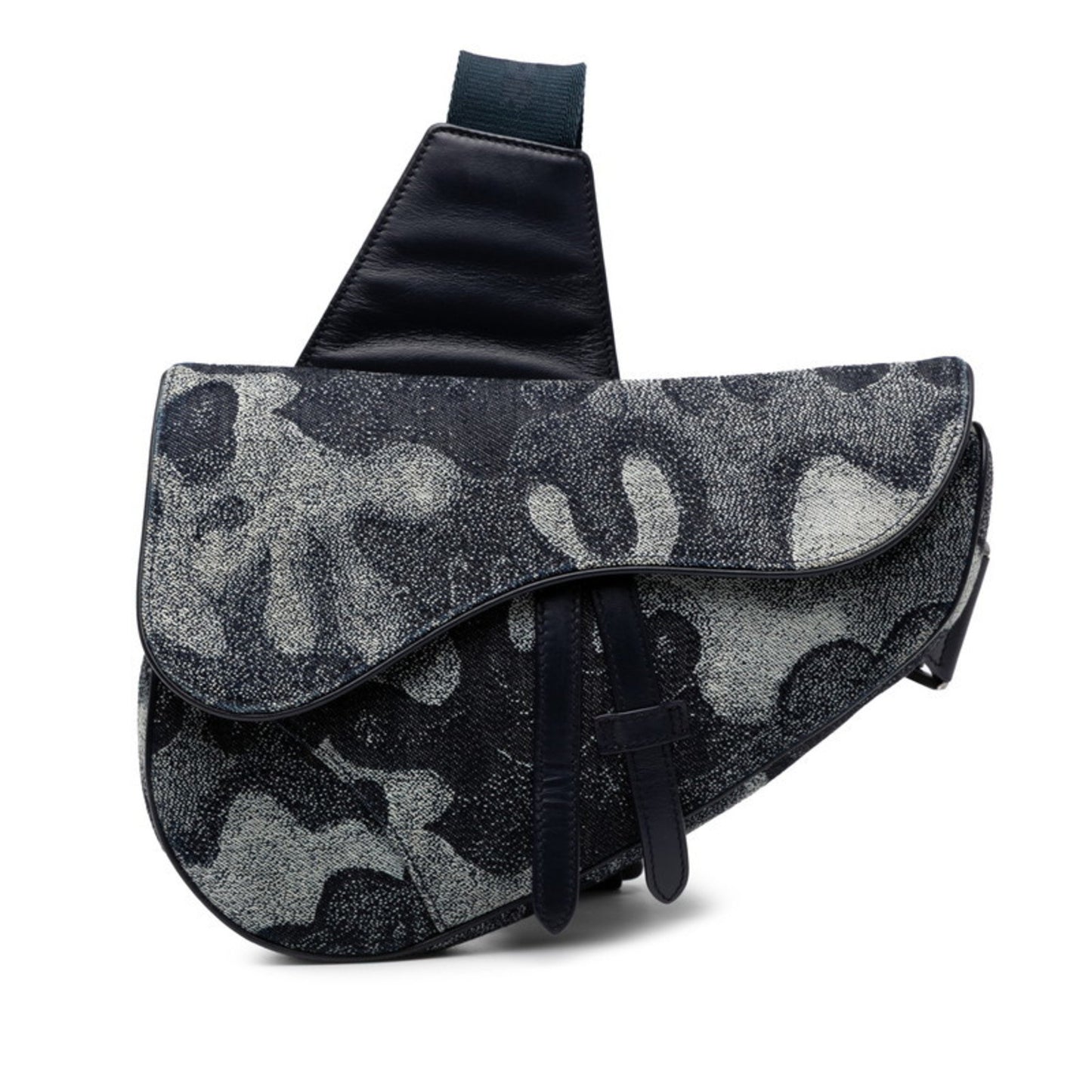 Christian Dior Dior X Peter Doig Saddle Shoulder Bag Navy Denim Leather