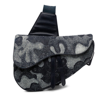 Christian Dior Dior X Peter Doig Saddle Shoulder Bag Navy Denim Leather