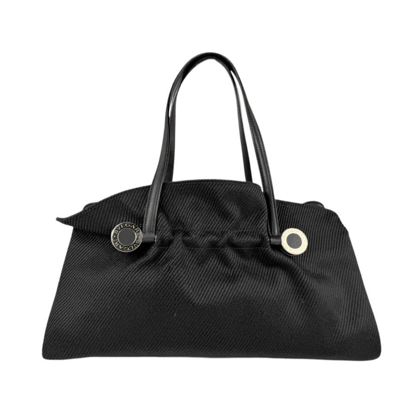 Bvlgari Handbag Canvas Leather Black Silver