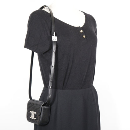 Celine Mini Triomphe Shoulder Bag Clutch Leather X Sequins Black 2Way Snap Button