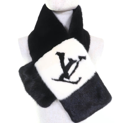 Louis Vuitton M77866 Echarpe Gaugram Lv Logo Mink Fur Scarf/Tippet Shawl In Black And White With Box