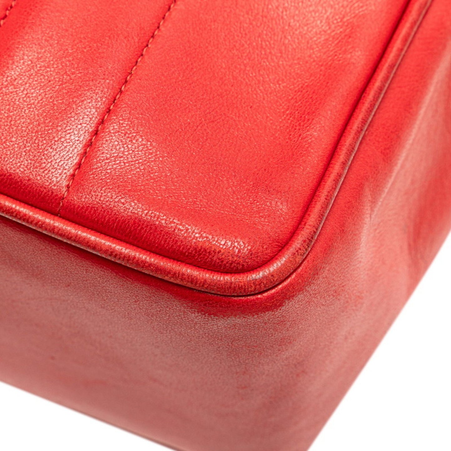 Chanel Mademoiselle Coco Mark Chain Shoulder Bag Handbag Red Lambskin